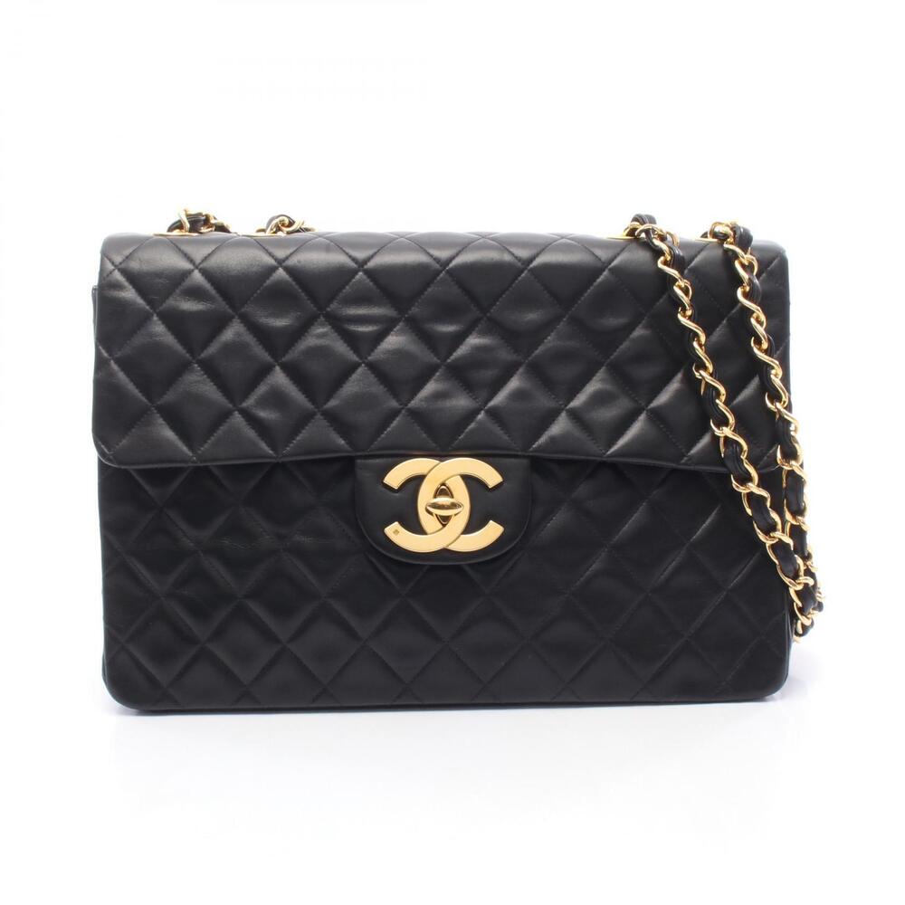 Chanel Matelasse Single Flap Shoulder Bag Lambskin Sheepskin Black